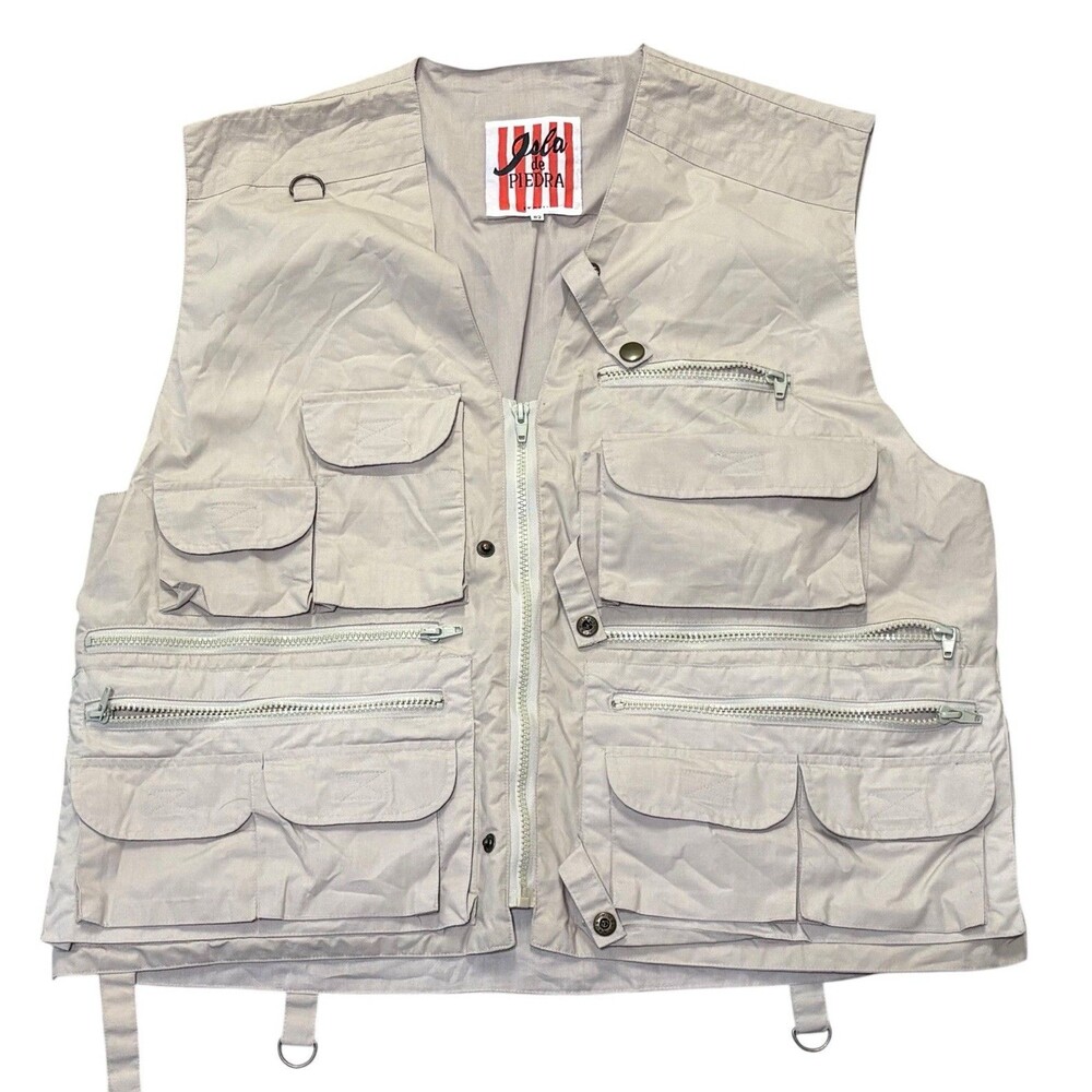 Fly Fishing Vest Mens Size 52 Khaki Zip Pocket Hunting Isla De Piedra Italy